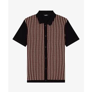 NWT Express Geo Print Cotton Short Sleeve Sweater Polo Pitch Black Retro L